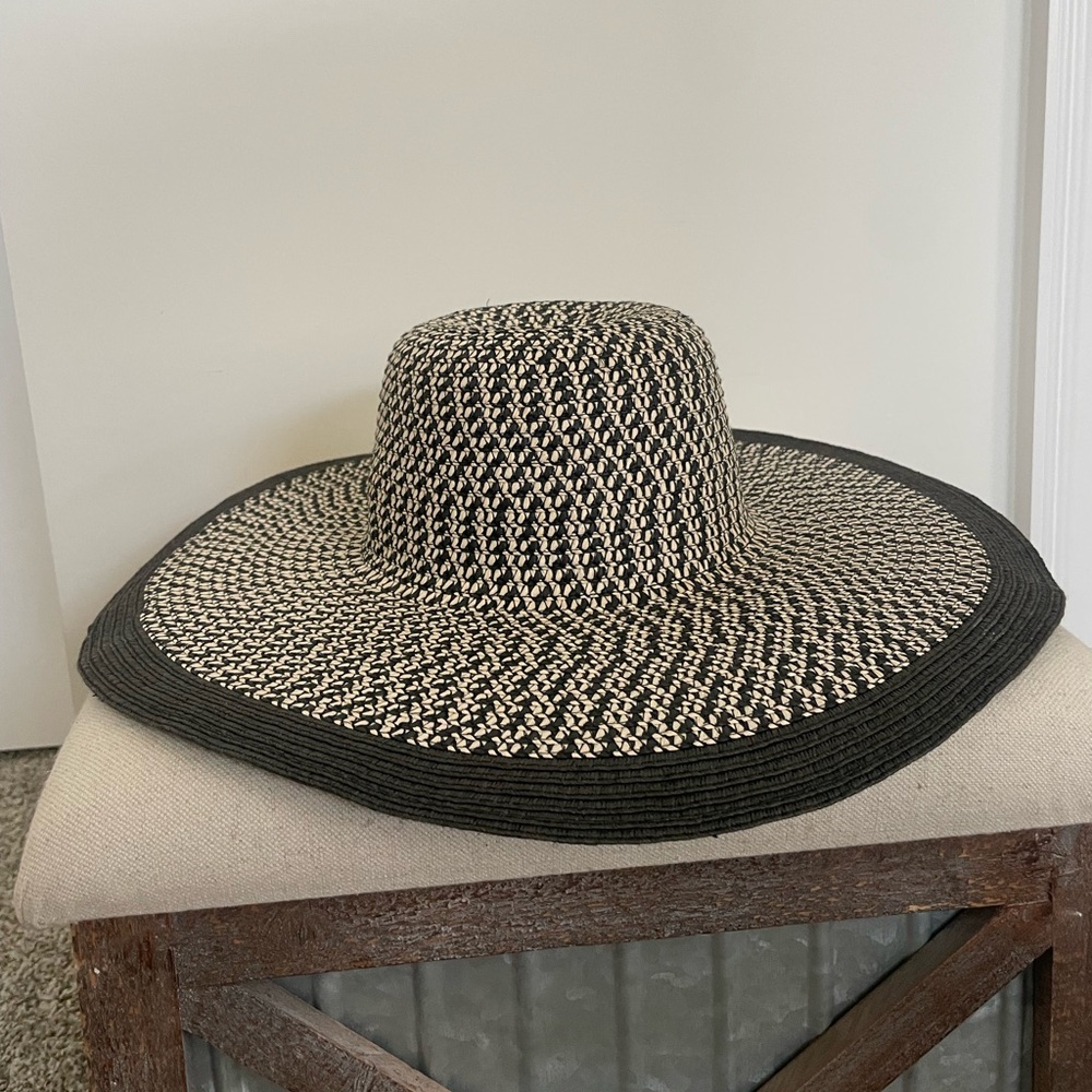 White and Black brimmed straw hat